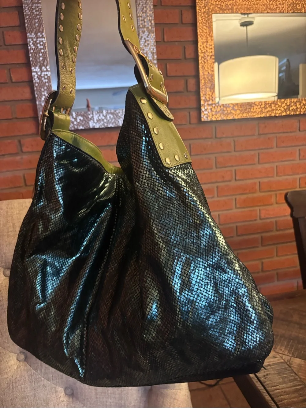 Be & D Metallic Hobo with Olive Studded Strap 🤩🤩